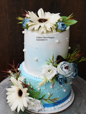 Blue and White Two Tier Cake