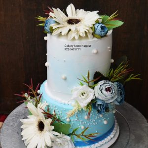 Blue and White Two Tier cake