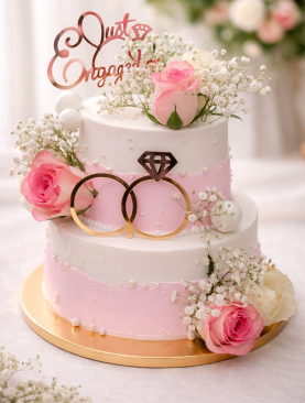 Engagement Cake with Pink Rose