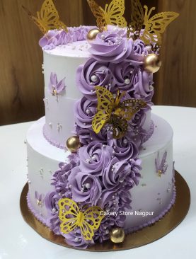 Purple Flower 2 Tier Cake