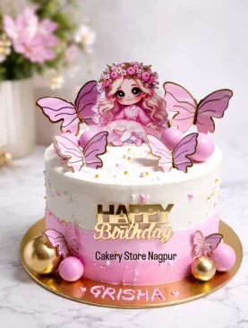 Pink And White Theme Cake