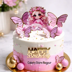 Pink And White Theme Cake